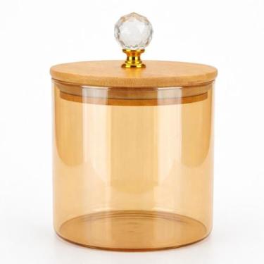 Imagem de Pote Hermético de Vidro Âmbar 550ml Tampa de Bambu Premium Porta Manti