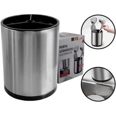 Imagem de Porta Talher Com Dreno Inox Escorredor Organizador Cozinha Escorredor 