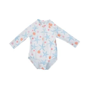 Imagem de Maiô De Manga Longa Para Bebê Princesa UPF50+ Moda De Verão Estampado 