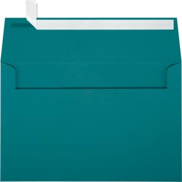 Imagem de Envelopes para convites A9 da LUXPaper em 80 lb. Azul petróleo para cartões de 14 x 21 cm, envelopes impressos para convites, com descascar e prensar, pacote com 50, tamanho da envelope 14 x 22 cm (azul-marinho)
