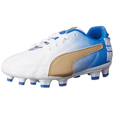 Imagem de PUMA Tênis de futebol Mb 9 Firm Ground JR (bebê/criança pequena/criança grande), Branco, 14