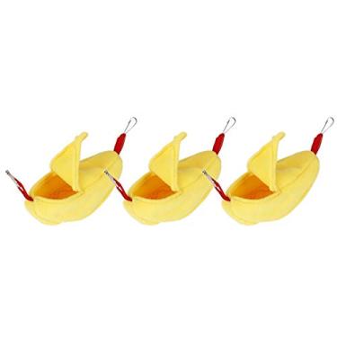 Imagem de Gaiola de rede para animais de estimação, ninhos de rede de flanela ninhos em forma de banana, casa para pendurar hamster, 3 conjuntos para hamsters de pássaros (amarelo)