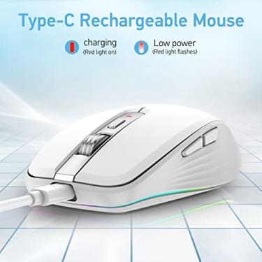 Imagem de Mouse sem-fio, 2.4G+BT5.1 Mouse sem fio de modo duplo para jogos de computr Design ergonômico DPI ajustável de 4 marchas Bateria recarregável integrada para laptop