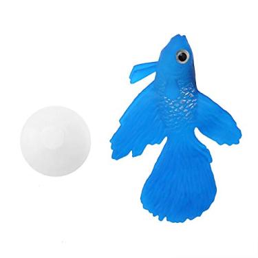 Imagem de Tigela de peixe de aquário de plástico para natação peixes de peixe de peixe betta divertidos de silicone artificial pequeno realista peixe falso peixe enfeite para decoração de aquário (azul peixe betta)