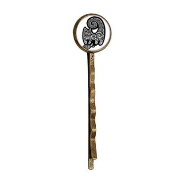 Imagem de Preto Branco Gato Peixe Estampa Retrô Cabelo Bobby Pin Headwear