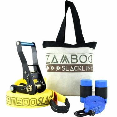 Imagem de Slackline Zamboo Pro Black 30 Mts Amarelo+ Protetor + Bolsa + Backup -