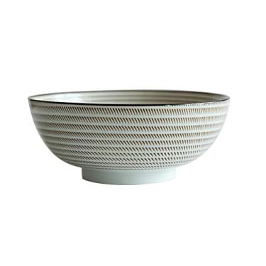 Imagem de GUIPAIHAI Tigela de cerâmica para macarrão de 20 cm com design listrado, tigela de sopa grande restaurante, louça retrô doméstica (cor: C)