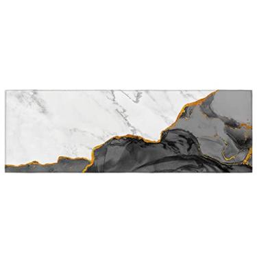 Imagem de Tapete de corredor de cozinha, mármore abstrato elegante preto branco cinza tapete antiderrapante tapete de porta tapete para lavanderia cabeceira banheiro quarto 15,7 x 47,5 cm