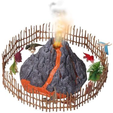 Imagem de Conjunto de brinquedos de dinossauro com 8 figuras e um vulcão que jorra névoa - Brinquedo infantil