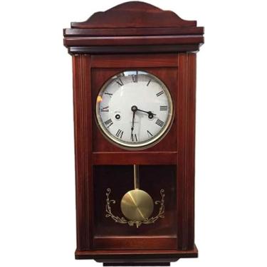 Imagem de Relógio de parede com sino para avô relógios europeus retrô decoração de sala de estar vento mecânico mão vintage numerais romanos movimento de pêndulo de madeira maciça