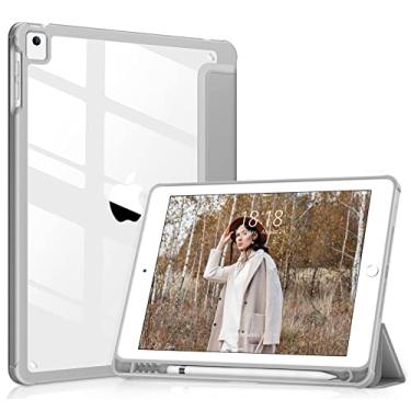 Imagem de Capa DTTOCASE para iPad 6ª/5ª geração de 9,7 polegadas (2018/2017), iPad Air 2 e 1 9,7 polegadas (2014/2013) com capa traseira transparente à prova de choque [suporte de lápis integrado, hibernar/despertar automático] - cinza