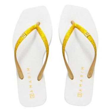 Imagem de Chinelo Ramarim Feminino Solarize Bico Quadrado Glitter 231233 Branco 18 39/40