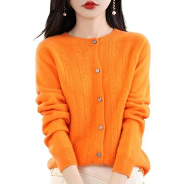 Imagem de Cardigan feminino sem costura cardigan feminino gola redonda cardigã de malha outono e inverno fino moda quente suéter básico, laranja, l