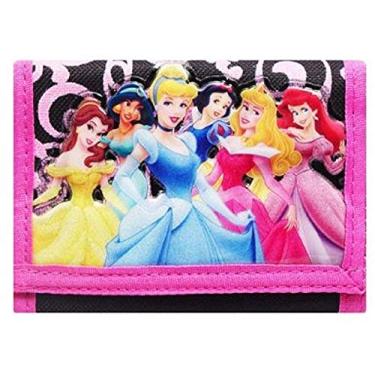 Imagem de Carteira Walt Disney 6 Princess com três dobras em preto, Rosa/preto, 5" x 3.5