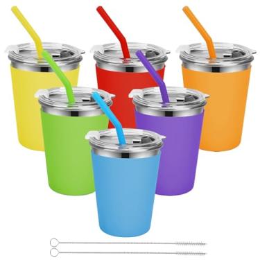 Imagem de Yummy Sam Pacote com 6 copos infantis com canudos e tampas de silicone, garrafa de água de aço inoxidável de 355 ml com isolamento térmico antiderrapante, mangas inteiras para crianças, adultos,