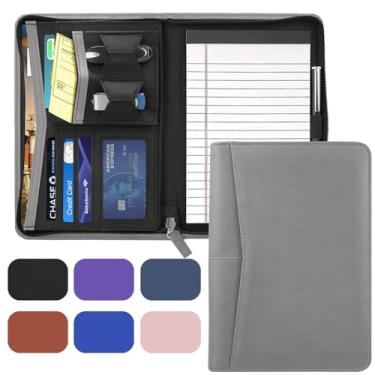 Imagem de Gorbado Organizador de portfólio pequeno, portfólio de negócios com zíper A5, fichário de pasta infantil para mulheres e homens, bloco de escrita 12 x 20 incluído, cinza