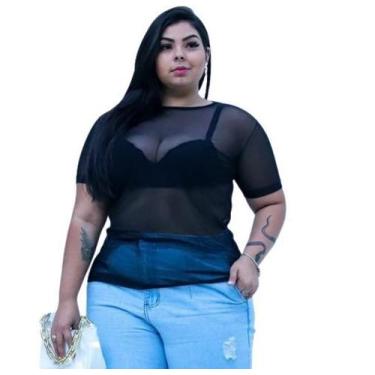 Imagem de Blusa Tule Manga Curta Feminina Transparente Tendência - sem marca, Pr