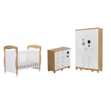 Imagem de Quarto Completo Bebê Moveis Peroba Bolinha MDF 04 portas, Branco