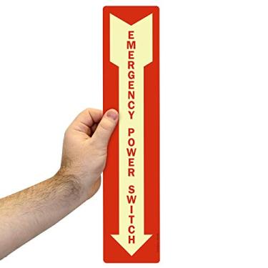 Imagem de SmartSign Etiqueta "Emergency Power Switch" com seta para baixo | Vinil laminado que brilha no escuro de 45,7 cm x 10,2 cm