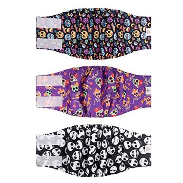 Imagem de CuteBone Fraldas para Cães Masculinos de Halloween, Faixas de Barriga, 3 Pacotes para Cães Masculinos, Calças Laváveis para Cachorros Dm23M