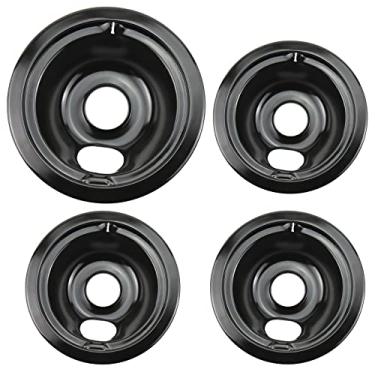 Imagem de Bandejas de gotejamento de porcelana WB31M19 WB31M20 da Blutoget - Compatível com GE Hotpoint Range Cooktop - Inclui 3 frigideiras de 15 cm e 4 cm - Pacote com 4 (porcelana preta)