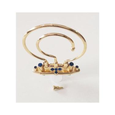 Imagem de Alça Gancho para Gaiola Aves/Pássaros Trinca Ferro Dourado C/ Azul - C