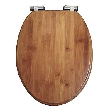 Imagem de Assento de vaso sanitário com fechamento macio, dobradiça ajustável, liberação rápida, assentos de vaso sanitário fixos, tampa de madeira durável para banheiro familiar