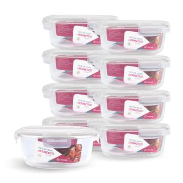 Imagem de Kit 9 Potes de Vidro Redondo com Tampa Hermética 950ml (Branco)