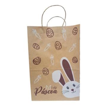 Imagem de 10 Sacolas Papel Kraft Páscoa 22x11,5x30cm Coelhinho - Dantas