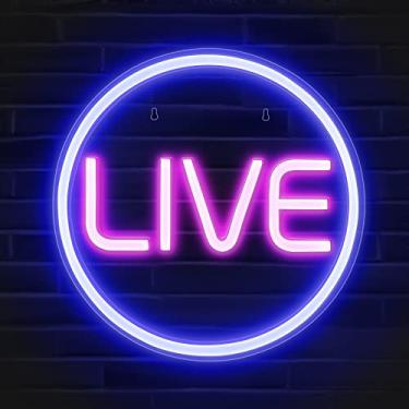 Imagem de Lumoonosity Live Neon Signs – Luzes LED Live On Air Neon para Twitch, Tiktok, Streamers/Influencers/Gamers no YouTube, Placa de Transmissão ao Vivo/Gravação – Placa Redonda de 32 cm de diâmetro para decoração de sala de jogos