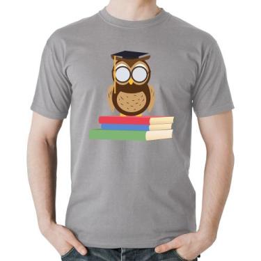 Imagem de Camiseta Algodão Coruja Estudante - Foca na Moda, Cinza, M