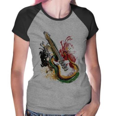Imagem de Baby Look Raglan Guitarra Reggae - Foca na Moda, Cinza, Preto, GG