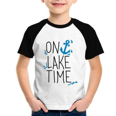 Imagem de Camiseta Raglan Infantil On Lake Time - Foca na Moda, Branco, Preto, 1