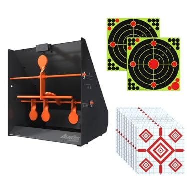 Imagem de Aimax Outdoor Resetting Shooting Targets Trap with 12pcs Paper Targets, Bullet Trap Box Rated for .22 .177 Caliber Rimfire, Auto Reset Metal Target for Pellet Rifle Airgun