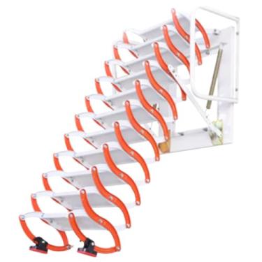 Imagem de Escada telescópica Montada na parede Escada de aço laminada Sótão Puxe para baixo a estrutura Pedal largo para o agregado familiar