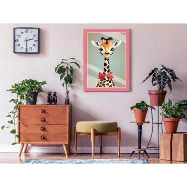Imagem de Quadro Decorativo Girafa Baby C/ Laço Sala Quarto + Vidro A4 - Genéric