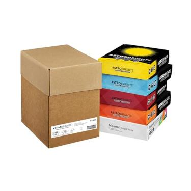 Imagem de Astrobrights Caixa mista, 21,6 cm x 28 cm, 29,5 kg/176 gsm, 4 cores e cartolina branca brilhante, 250 folhas cada/1.250 folhas no total