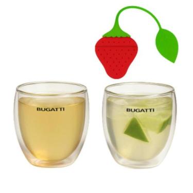 Imagem de Jogo Chá 2 Copos Parede Dupla 250ml e Infusor Ervas Morango - Bugatti