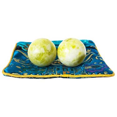 Imagem de ADDUNE Bolas de exercícios chinesas de mão verde-claro Baoding Ball Health Stress Balls para terapia de mármore natural com bolsa, Light Green, 1.4''