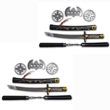 Imagem de 2 Kits Ninja Espada Katana Nunchako Shuriken Infantil Samurai