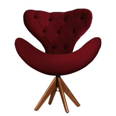 Imagem de Cadeira Decorativa Egg Com Capitonê Vermelho Bordô Giratória Madeira