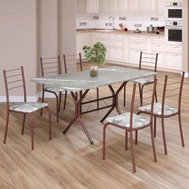 Imagem de Conjunto Sala De Jantar Mesa Retangular 140x75cm Tampo Granito Topázio 6 Cadeiras Rio Paraopeba - Marrom