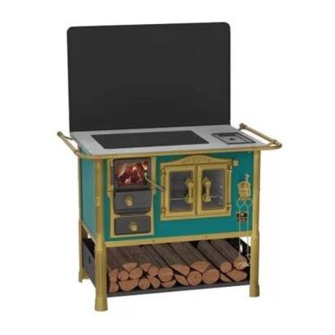 Imagem de Fogão A Lenha Venax Ludwig N2 Turquesa Chapa Vitrocerâmica - Saída Esquerda