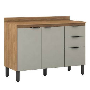 Imagem de Balcão Firenze Pia 120cm 3 Portas 2 Gavetas Amêndola Nude Prime Com Tampo Mdp - Demóbile Amêndola Nude Prime