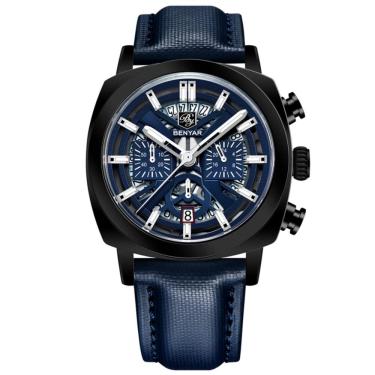Imagem de Relógio De Quartzo Mostrador Luminoso Benyar Masculino Design Tonneau Impermeavel Azul...