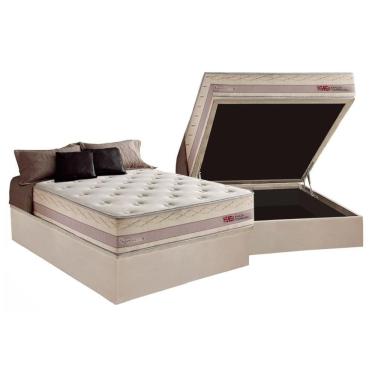 Imagem de Cama Box Baú Casal: Colchão Molas Masterpocket Ensacadas Herval Maxspring Tower + Base Crc Suede Bege (138x188)