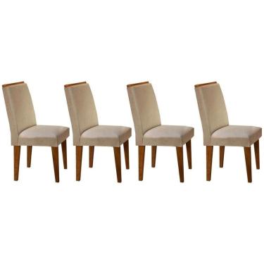 Imagem de Kit 4 Cadeiras Sala Jantar Lunara 4 Un Capuccino Linho Bege Turim Rufato