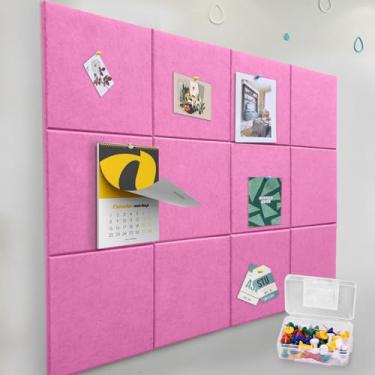 Imagem de Quadro de avisos de parede de feltro com adesivo removível, quadro de cortiça rosa alternativo de 120 cm x 89 cm com 40 pinos, pacote com 12 quadros grandes de feltro para paredes