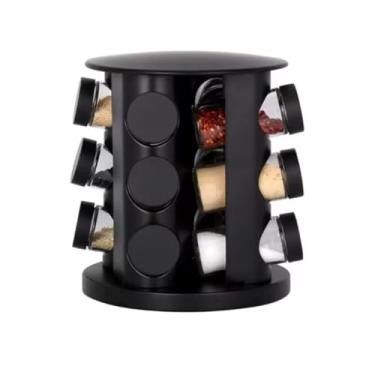 Imagem de Porta Condimento Tempero Preto Giratório com 9 Potes – Home Land