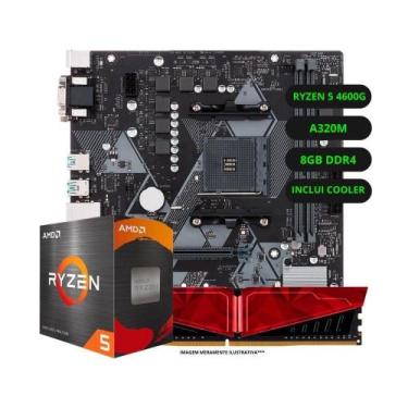 Imagem de Kit Upgrade AMD Ryzen 5 4600G Vega 7 Placa Mãe A520 Memória RAM 16GB D